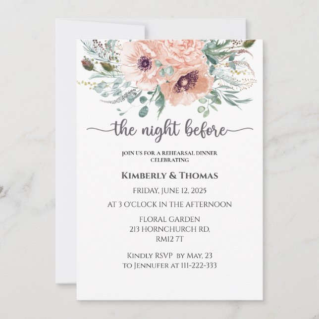 Rose am Abend vor der Probe Einladung (Vorderseite)