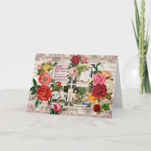 Rose am Muttertag Instagram Vintage FotoCollage Karte (Vorderseite)