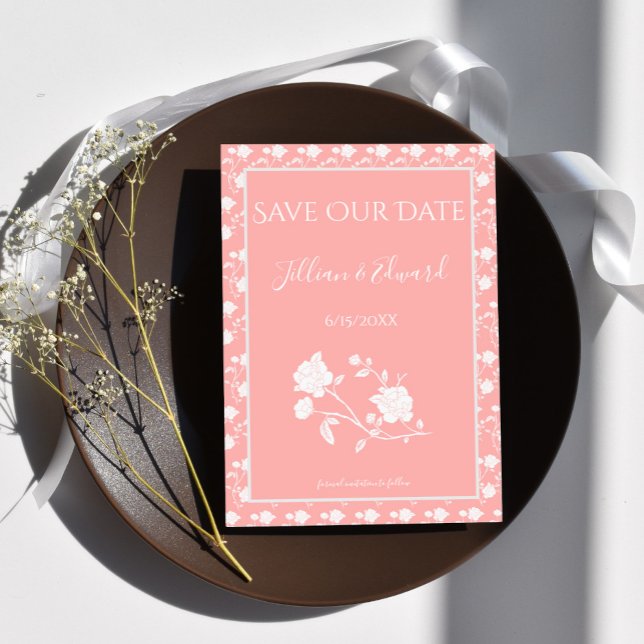 Rose Ankündigung Datum freihalten (Coral Rose Save the Date)
