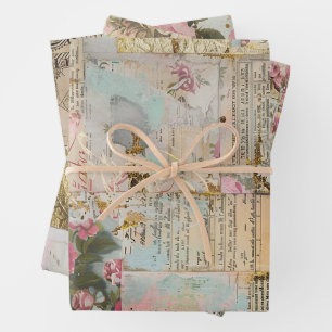 Rose Antikes Collage Muster Geschenkpapier Set