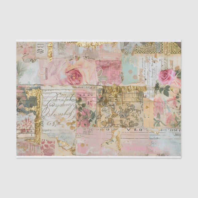 Rose Antikes Collage Muster Seidenpapier (Vorderseite)