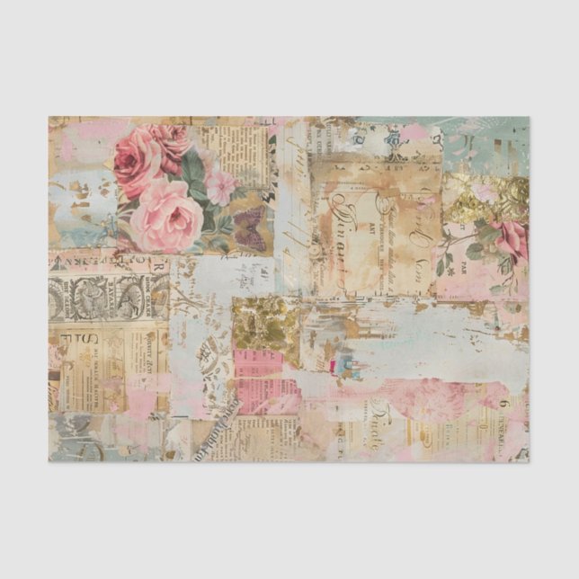 Rose Antikes Collage Muster Seidenpapier (Vorderseite)
