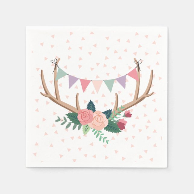 Rose Antlers & Party Jagd Mädchen Geburtstag Serviette (Vorderseite)