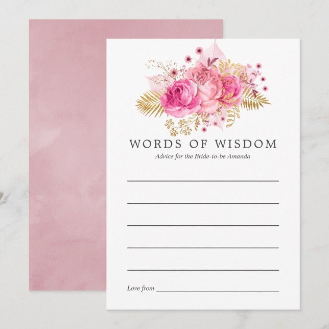 Rose Aquarell Brautparty Beratung Einladung (Vorne/Hinten)