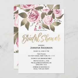 Rose Aquarell Rosa grünes Brautparty Einladung