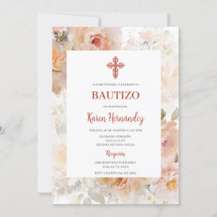 Rose Aquarell Taufe Spanische Einladung