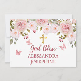 Rose Aquarellblütenschmetterlinge und Kreuzname Einladung