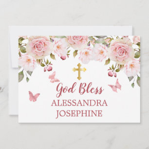 Rose Aquarellblütenschmetterlinge und Kreuzname Einladung