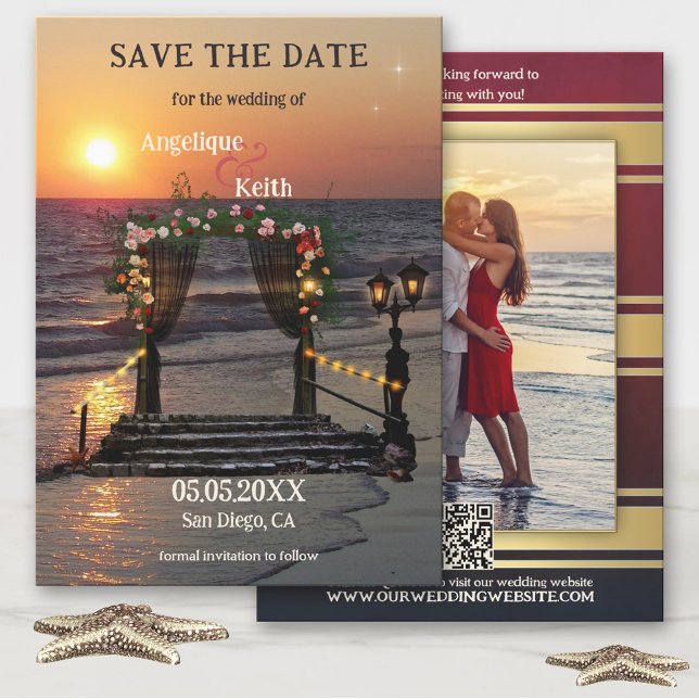 Rose Arbor Beach Sunset QR-Code Save the Date Kart (Von Creator hochgeladen)
