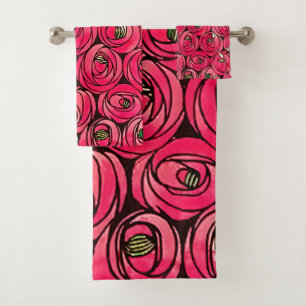 Rose Art Nouveau Rennie Macintosh Grafik Badhandtuch Set