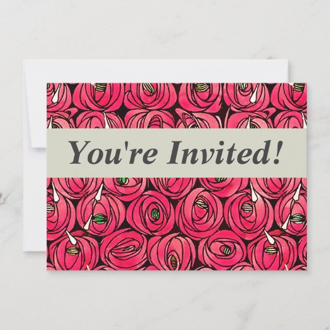 Rose Art Nouveau Rennie Macintosh Grafik Einladung (Vorderseite)