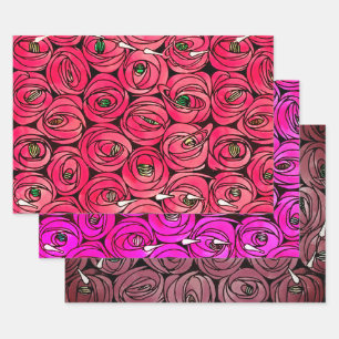 Rose Art Nouveau Rennie Macintosh Grafik Geschenkpapier Set