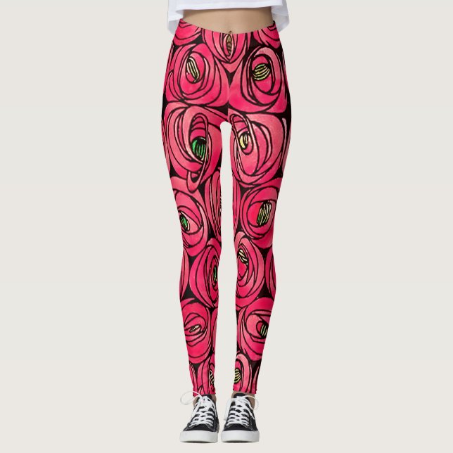 Rose Art Nouveau Rennie Macintosh Grafik Leggings (Vorderseite)