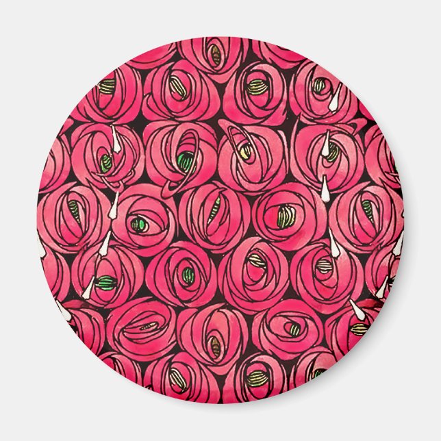 Rose Art Nouveau Rennie Macintosh Grafik Magnet (Vorne)