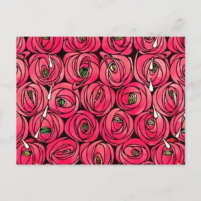 Rose Art Nouveau Rennie Macintosh Grafik Postkarte (Vorderseite)