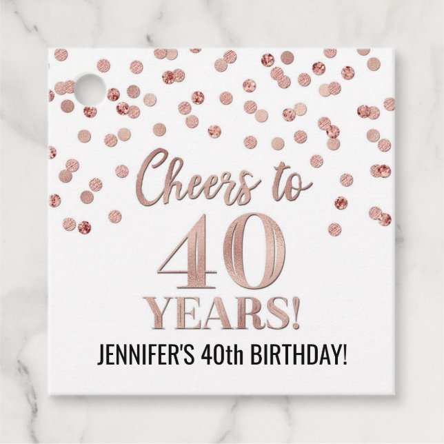 Rose auf 40 Jahre Gold Confetti Geschenkanhänger (Vorderseite)