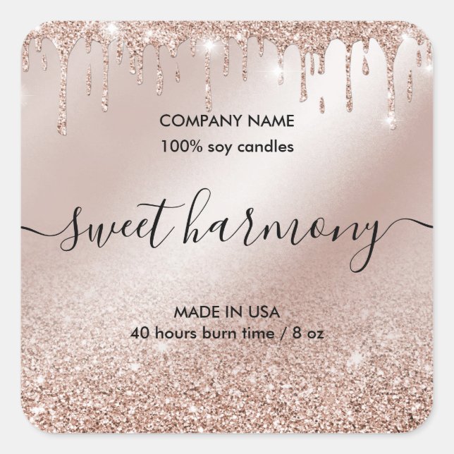 Rose auf dem Etikett der Kerze Goldkleber Quadratischer Aufkleber (Vorderseite)