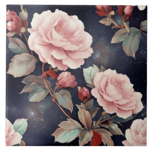 Rose auf dem Zauber der Nacht Himmel Fliese