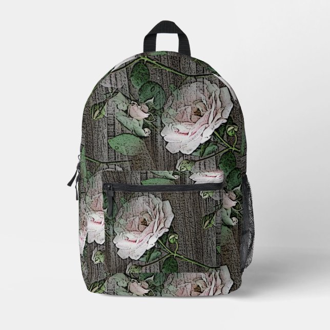 Rose auf Holz Bedruckter Rucksack (Vorderseite)