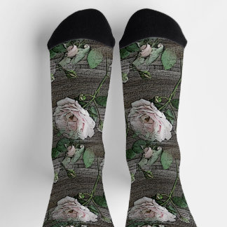 Rose auf Holz Socken