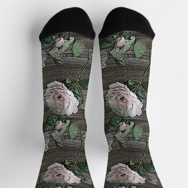 Rose auf Holz Socken (Oben)