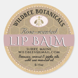 Rose auf Kraft BeesWachs Lip Balm mit gepunkteter Runder Aufkleber