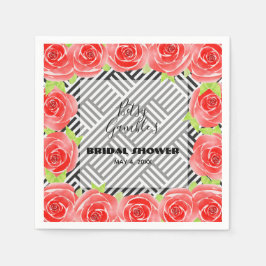 Rose auf schwarzen und weißen Streifen Napkins Serviette