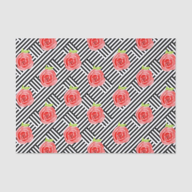 Rose auf Schwarzweißstreifen Seidenpapier (Vorderseite)