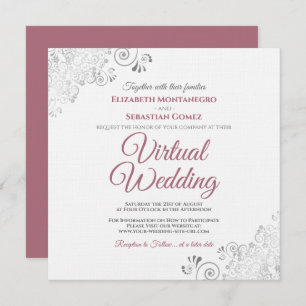 Rose auf White Silver Curls Elegantes Virtual Wedd Einladung