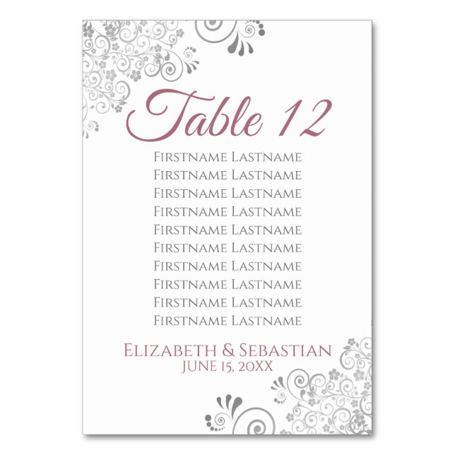 Rose auf White Wedding Tischnummer Seating Chart (Vorderseite)
