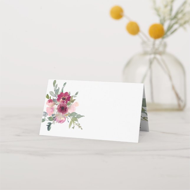 Rose aus Burgund und Wasserfarben Platzkarte (Vorderseite)