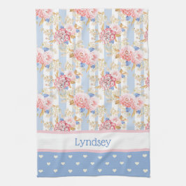 Rose aus der antiken Hütte, Blau- und Weißherz Geschirrtuch