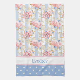 Rose aus der antiken Hütte, Blau- und Weißherz Geschirrtuch