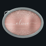 Rose aus gebürstetem Metall, Gold Rosa Glitzer Mon Ovale Gürtelschnalle<br><div class="desc">Rose Gold - Rosa Imitate verfärben Metallspaltereimer Glitzer gebürsteter Metal Monogramm Name Gürtelschnalle. Das macht den perfekten Abschluss,  süß 16 16.,  18.,  21.,  30.,  40.,  50.,  60.,  70.,  80.,  90.,  100. Geburtstag,  Hochzeit,  Brautparty,  Jubiläum,  Babydusche oder Junggeselinnen-Abschied Geschenk für jemanden,  der Luxus und Chic Stil Lieben glänze.</div>