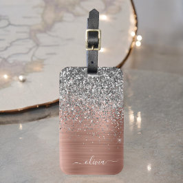 Rose aus gebürstetem Metall Gold Silber Glitzer Mo Gepäckanhänger