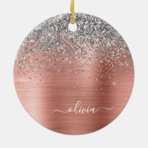 Rose aus gebürstetem Metall Gold Silber Glitzer Mo Keramik Ornament