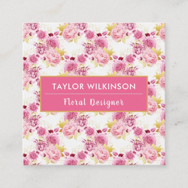 Rose aus Gold und Rosa in der Blüte auf dem Weißen Quadratische Visitenkarte (Vorderseite)