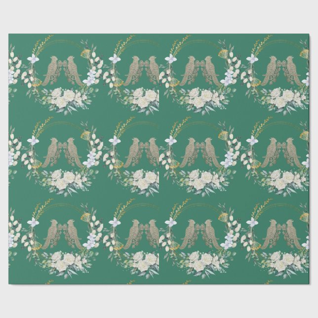 Rose aus Grüngold und Weißvögeln, Umhüllungspapier Geschenkpapier (Saum)