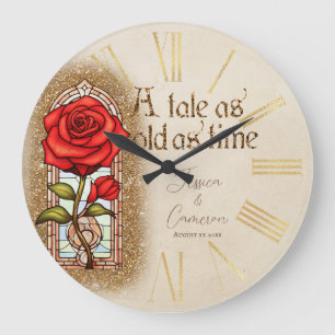 Rose aus Hartglas Schönheit und Bestie Große Wanduhr