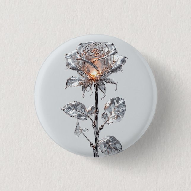 Rose aus hellem Metallischem Silber Button (Vorderseite)