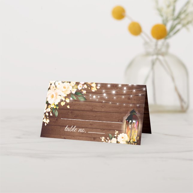 Rose aus Holz und Rot Blumengrün Hochzeitstisch Platzkarte (Vorderseite)