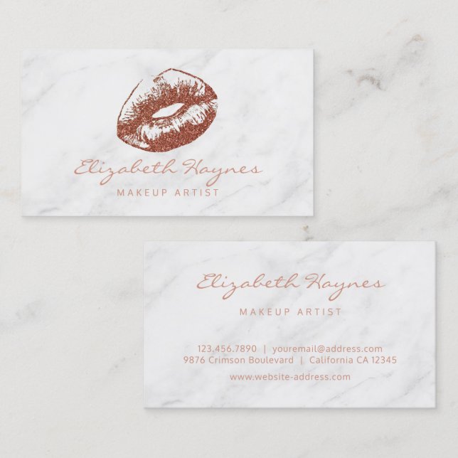 Rose aus Marmor Gold Lips Lipstick Makeup Artist Visitenkarte (Vorne/Hinten)