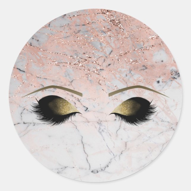 Rose aus Marmor Gold Makeup Eyelashes Schönheitssa Runder Aufkleber (Vorderseite)