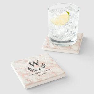 Rose aus Marmor, rosa, monogramm Steinuntersetzer