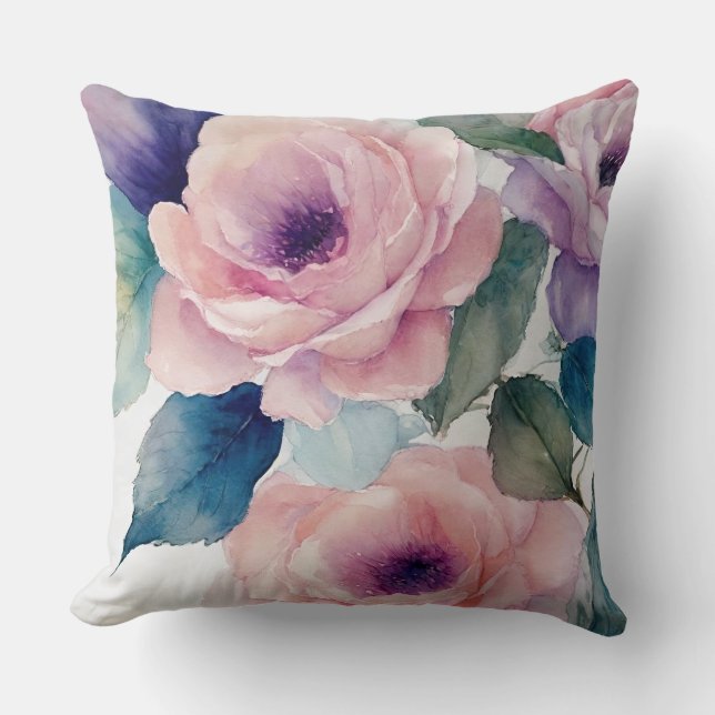 Rose aus rosa und Lila Pastellfarben Kissen (Vorderseite)