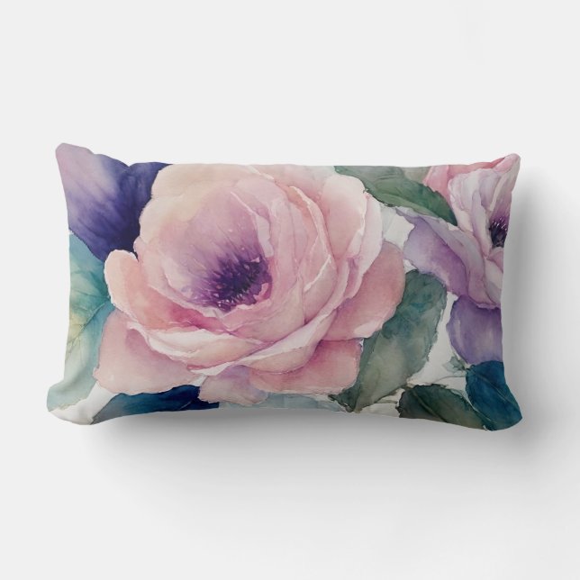 Rose aus rosa und Lila Pastellfarben Lendenkissen (Vorderseite)