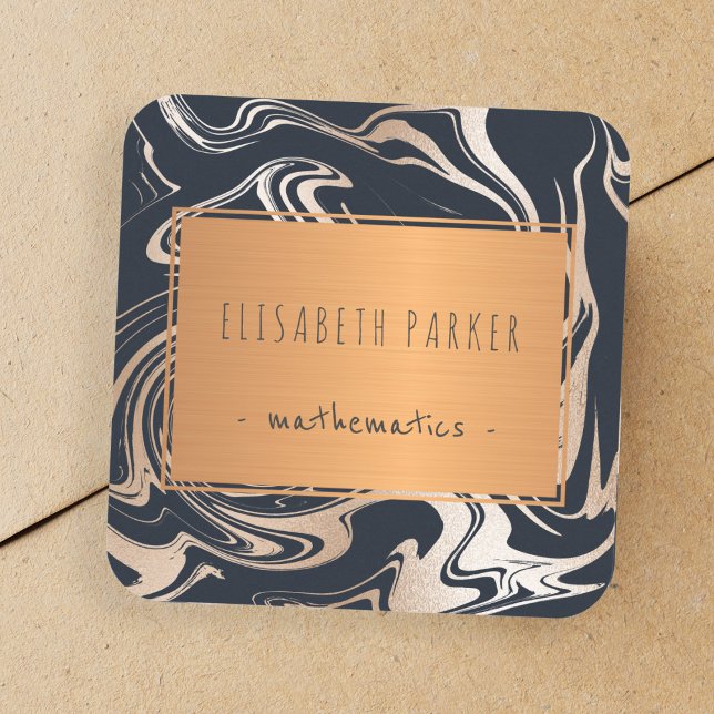 Rose aus schwarzem Marmor mit Kupferetikett Quadratischer Aufkleber (Von Creator hochgeladen)