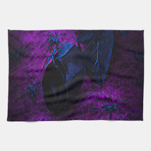 Rose aus schwarzem Material, Schwarze Spinnen Geschirrtuch