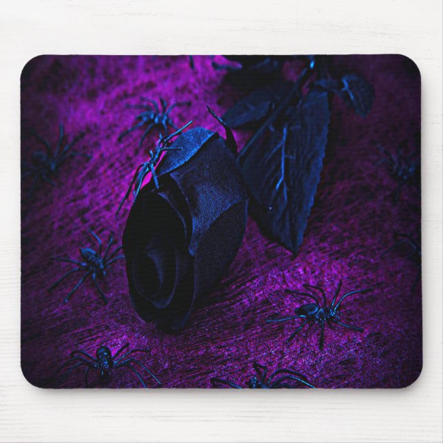 Rose aus schwarzem Material, Schwarze Spinnen Mousepad (Vorne)