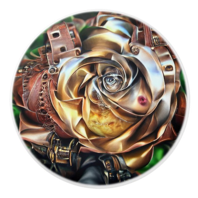 Rose aus Steampunken mit Oberflächengesicht - Mech Keramikknauf (Vorderseite)